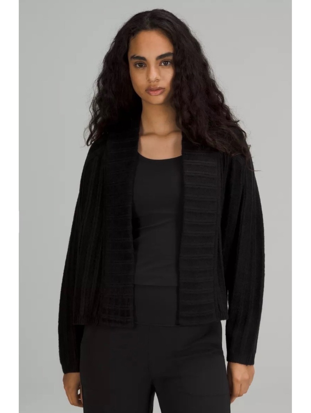 Lululemon Twin Rib Sweater Wrap XL Black Open Front Cardigan Quiet Luxury